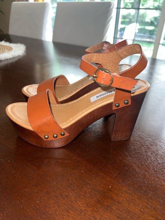 Steve Madden Shoes - Steve Madden Brown Leather-Look Platform Sandals with Ankle Strap